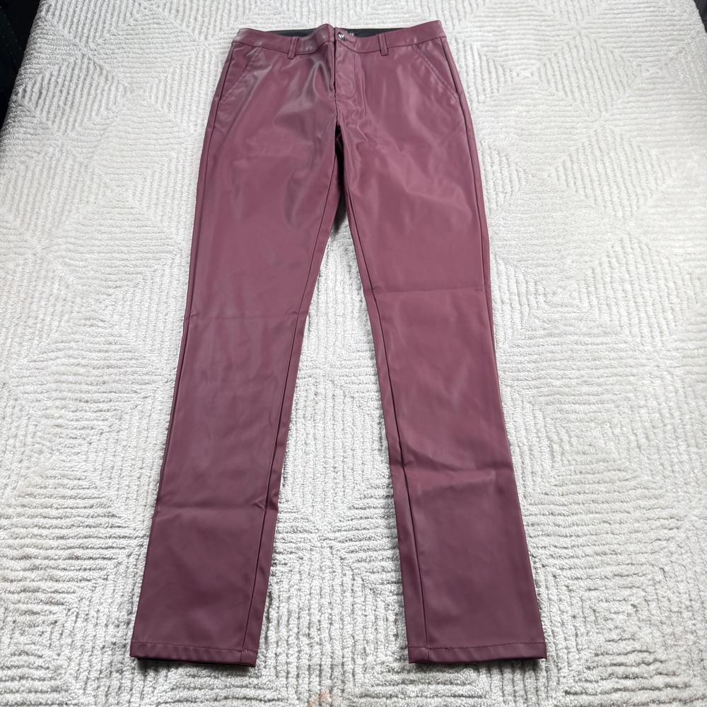 ASOS DESIGN Faux Leather Pants Womens 30x32 Burgundy Slim Biker Luxury Club Moto